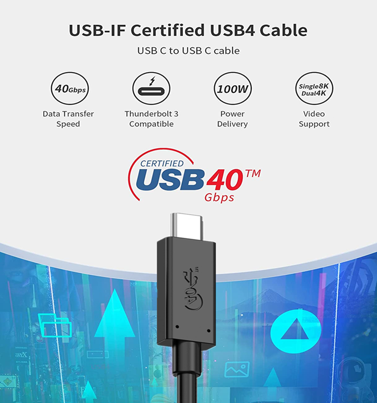 TID 5342 USB-IF Certified thunderbolt 4 data cable 40gbs 100w 8k 60hz For 8K60Hz UHD Display (1)
