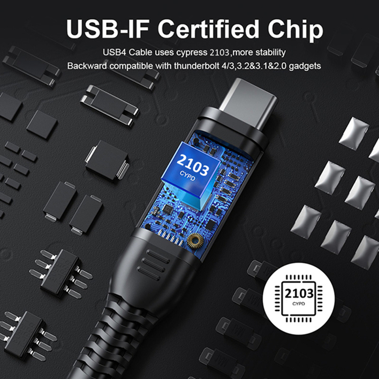 Customization Logo Full Function USB-IF 1M 2M 240W 5A 16K USB4 80Gbps Gen4 USB 4 Cable For Thunderbolt 5 Interactive Display (5)