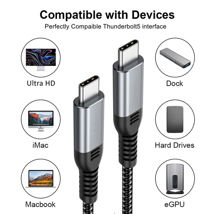 Customization Logo Full Function USB-IF 1M 2M 240W 5A 16K USB4 80Gbps Gen4 USB 4 Cable For Thunderbolt 5 Interactive Display (4)