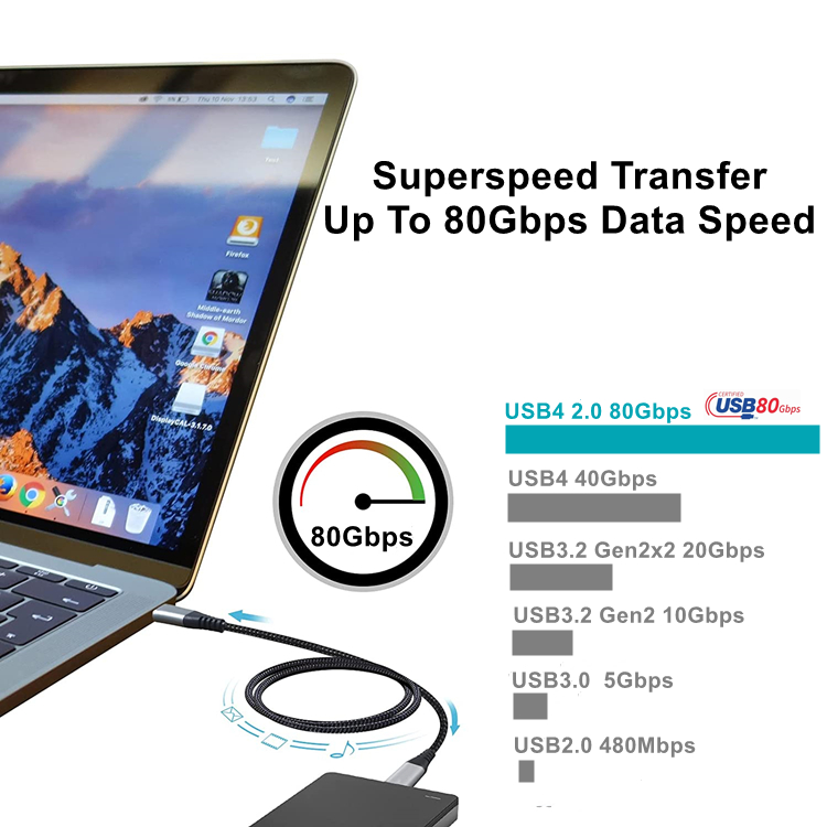 Customization Logo Full Function USB-IF 1M 2M 240W 5A 16K USB4 80Gbps Gen4 USB 4 Cable For Thunderbolt 5 Interactive Display (6)
