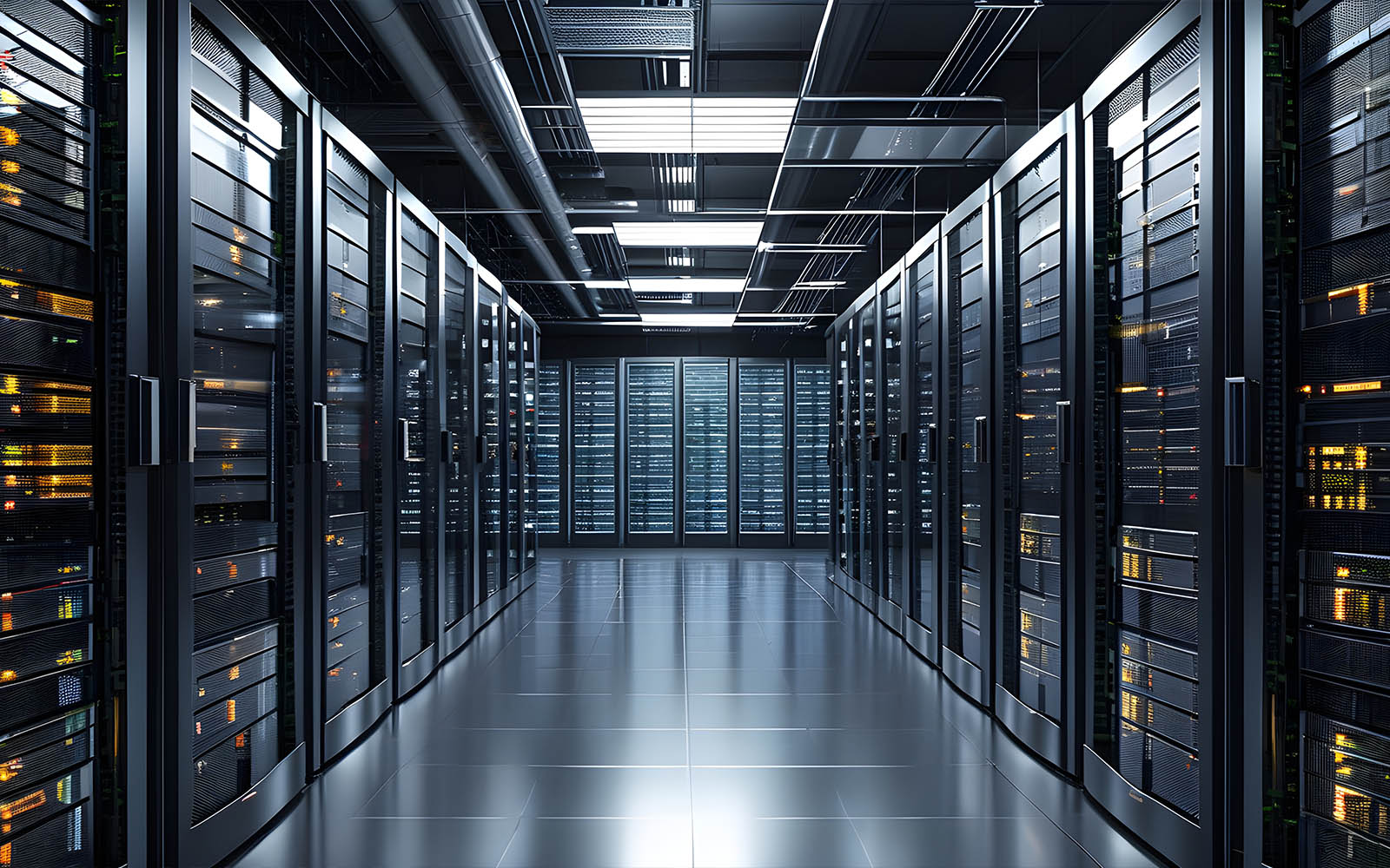 Data Center Server Rack with High-Speed PCB Connectors and Power Cabling