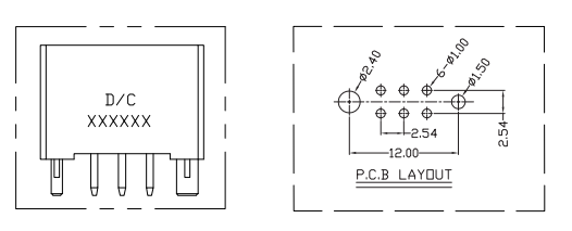 CONSHARE Through-Hole Connector PCB Layout Drawing, showing recommended footprint dimensions, locating holes, pin pitch, and land pattern specifications for reliable assembly.