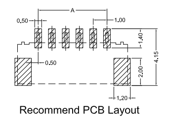 Recommended PCB layout footprint for CONSHARE 1.00mm pitch SMT connector showing pad geometry, solder pad dimensions and placement guidelines