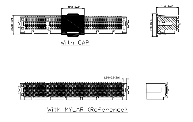 CONSHARE PCIe Gen4.0 98-pin connector with protective cap and mylar tape packaging options for SMT assembly