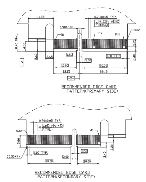 CONSHARE PCIe 4.0 64-pin open clip-in socket recommended edge card pattern for primary and secondary side