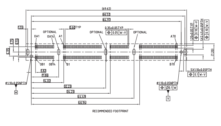 Recommended PCB footprint and SMT pad layout for CONSHARE 168-pin vertical 4C+ connector