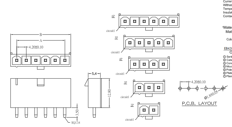 CONSHARE EB4201 series circuit configuration from circuit 1 to circuit 154 – supports up to 154 pins for high-density wire-to-board applications