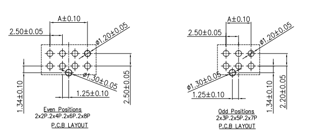 CONSHARE 2.5mm wire to board connector even odd position PCB footprint pad layout drawing for PCB design reference