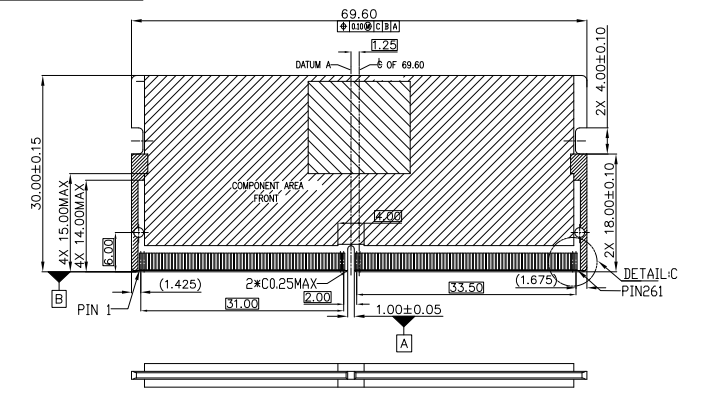 CONSHARE CUR003H52RSXX DDR5 SODIMM 262-pin RVS connector component keep-out area and reverse orientation