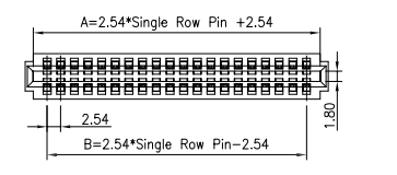 CONSHARE CRPS dual row 2.54mm pitch vertical DIP card edge connector housing outline dimension drawing with A & B length calculation formula