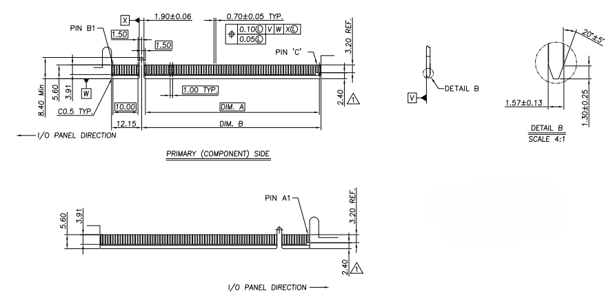 CONSHARE PCIe 4.0 add-in card edge finger dimensions and pin length detail
