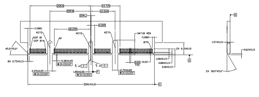 GEN Z 4C+ connector side profile showing 1.57mm stack height dimension and straddle mount geometry for CUGZ168B11A47