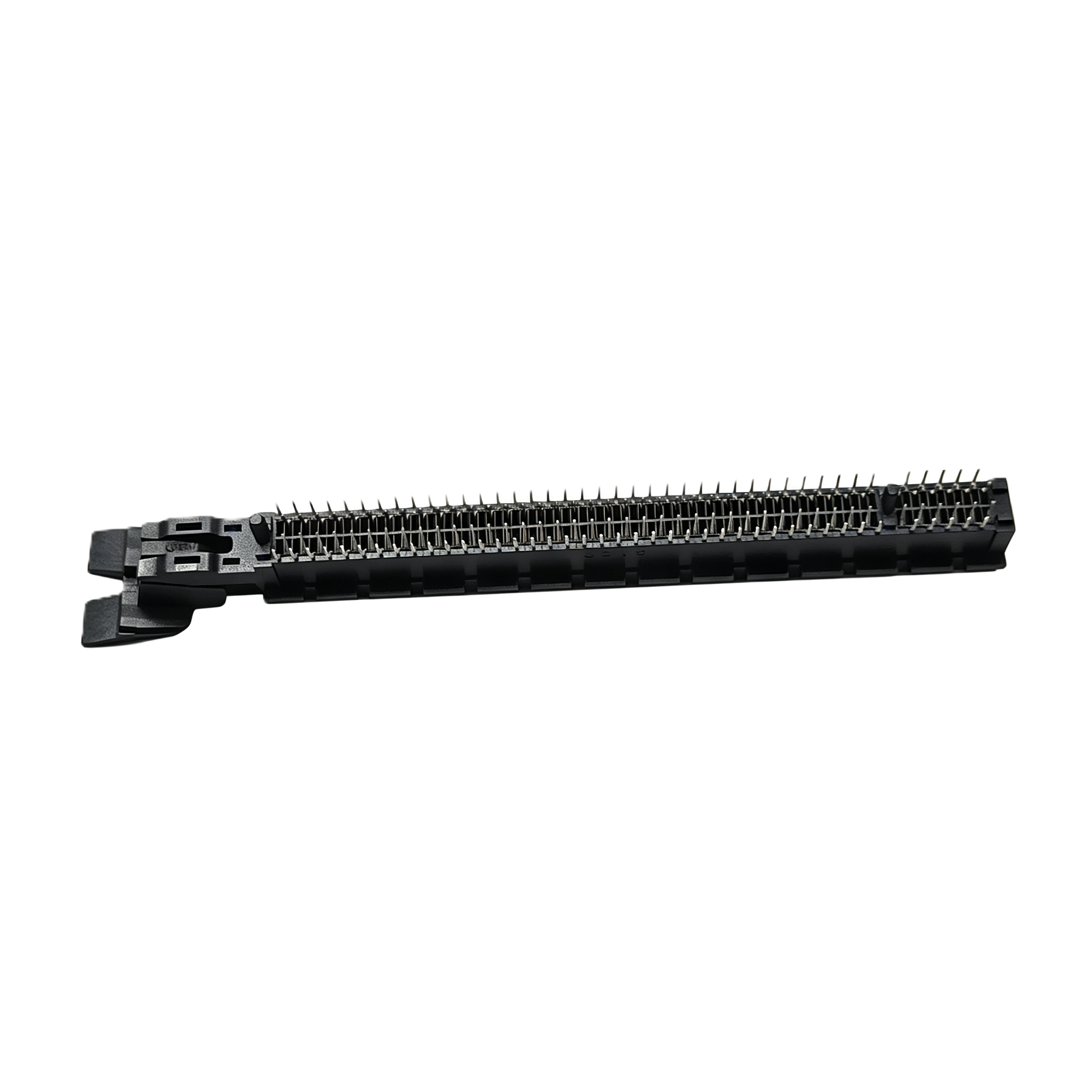 PCIe‑Gen4‑16GTs‑164Pin‑Rotatable‑Guide‑Post‑Large‑Latch‑GF‑Black‑DIM‑A‑2.5mm‑white‑background‑front‑view.png