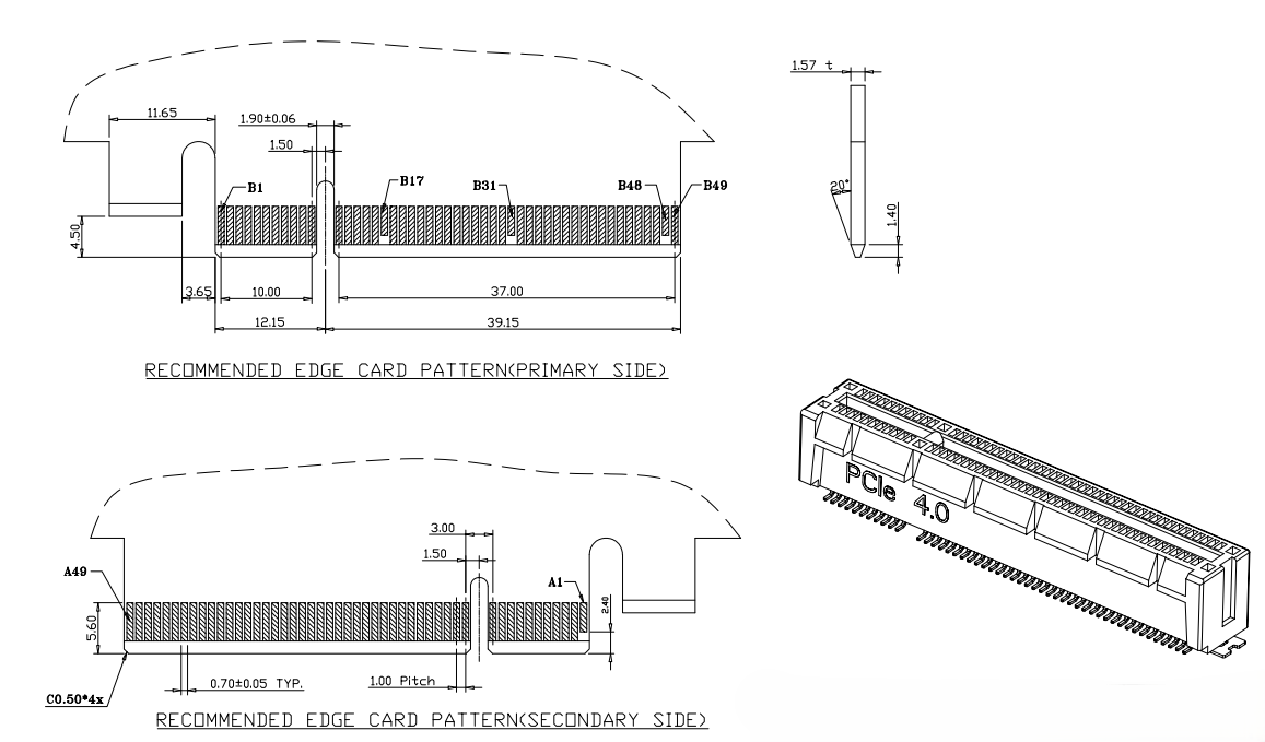 CONSHARE BR0981X52XXXX PCIe Gen4 16GT/s 98-pin SMT card edge connector with latch and overhang