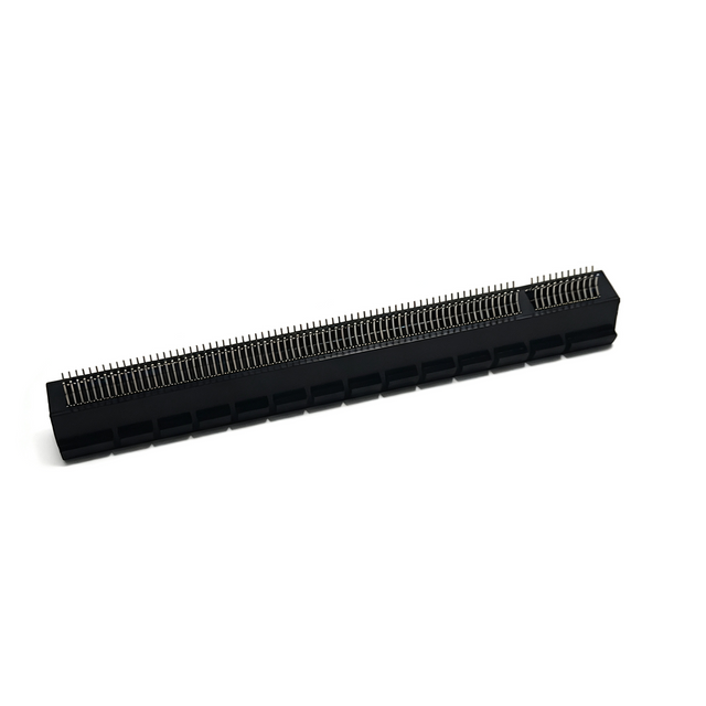 PCIe 164‑Pin Traditional Board‑Mount Connector, Non‑Rib, No‑Stand‑Off, Large Clip, PA66 Black, 3.85mm Pin Length, G/F Blister Tray Pack