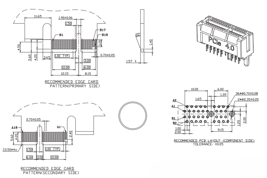 BR0361X7XK1XX recommended edge card and PCB layout