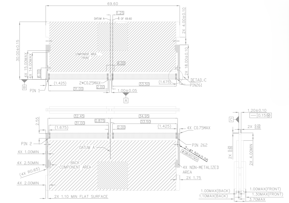 CONSHARE CUR008S5401XX DDR5 SO-DIMM 262-pin RVS PCB footprint and component keepout drawing