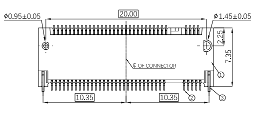 CONSHARE M.2 4.0H Gen4 connector outline dimensions – 10.35mm width with mounting hole positions for SMT assembly
