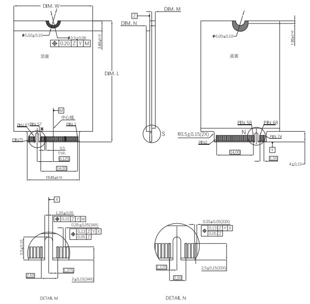M.2 module interface dimensions and pin layout detail for CONSHARE Gen5.0 M-KEY connector CUF010G67M108