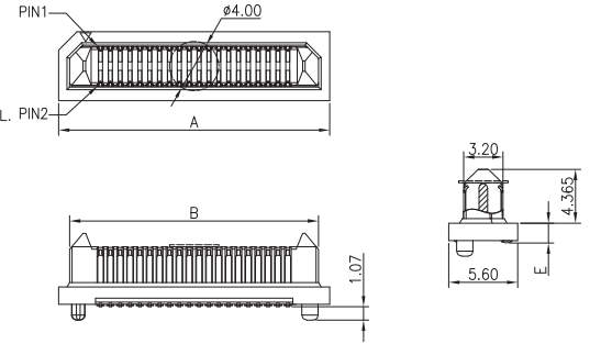 Outline dimensions of CONSHARE 0.80mm pitch vertical SMT BTB male header – pin 1 and pin 2 marked, overall height and mounting hole reference