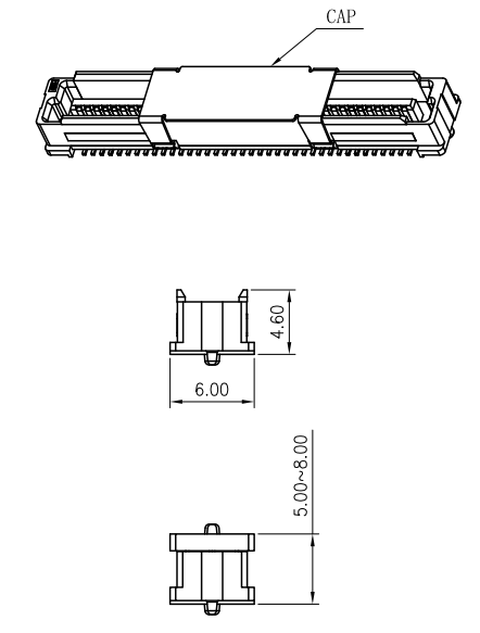 0.8mm Pitch 120Pin Vertical SMT Male BTB Connector with SUS304 Retention CAP | CONSHARE AA025 Series Board to Board Header 3D Outline