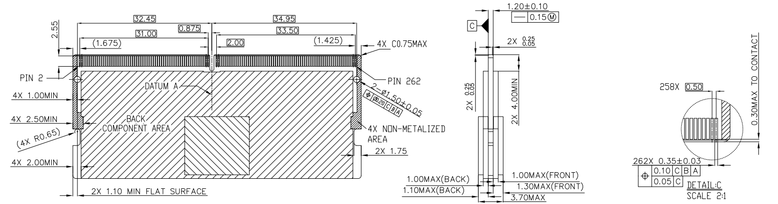 CONSHARE CUR004S5401XX SODDR5 262-pin 5.2H STD back component keepout area and contact section detail