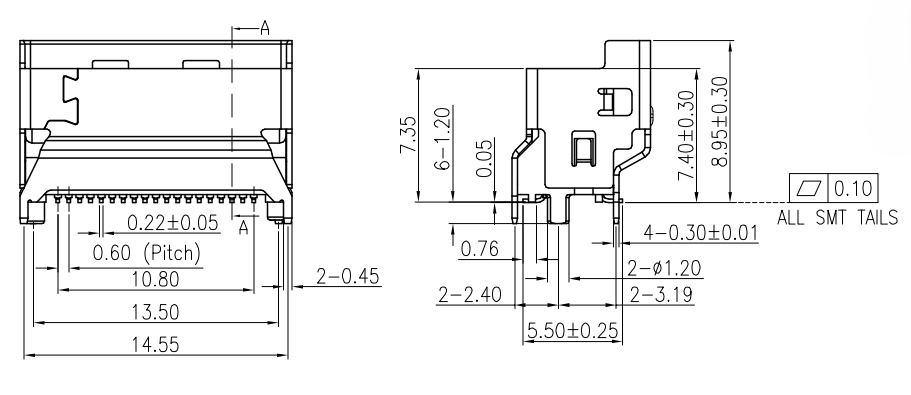 Recommended PCB land pattern for MCIO 38P connector 0.60mm pitch SMT footprint CONSHARE