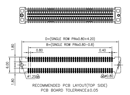 0.8mm BTB connector recommended PCB layout top side SMT pad design