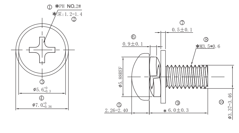 BF0000WDH0634 guide pin included M3.5 screw engineering drawing with cross recess, thread specs, and washer dimensions