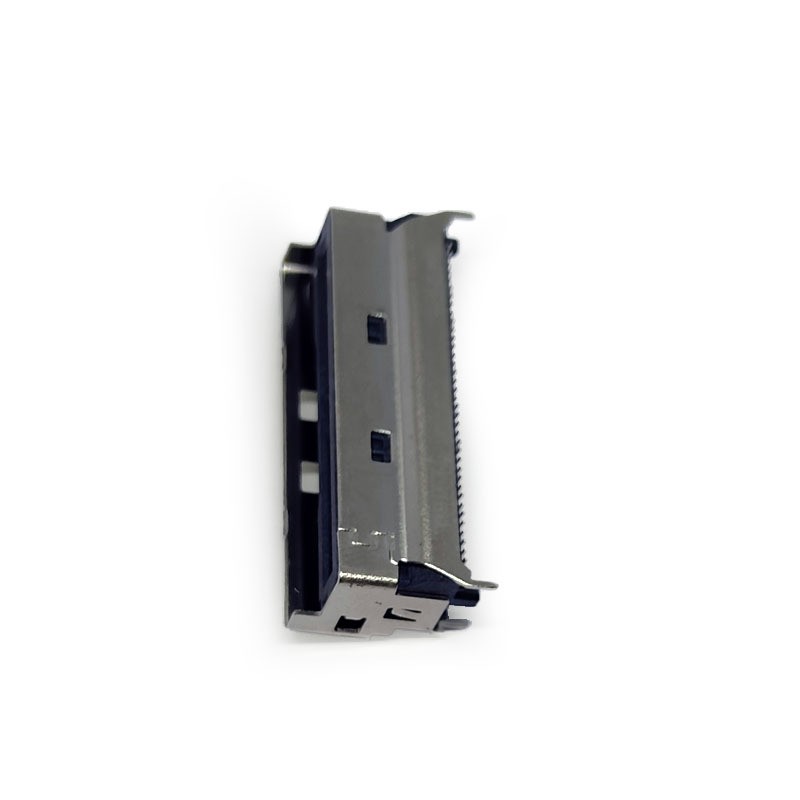 MCIO 74P Connector 0.6mm Pitch PCIe Gen5, Vertical Through Hole, 30μ" Gold Plating, Black Metal Shell, 2.20mm Pin Length