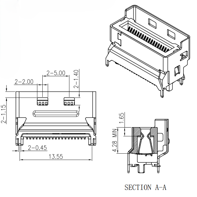 MCIO 38-position 0.60mm pitch PCIe Gen 5 vertical SMT connector black housing CONSHARE