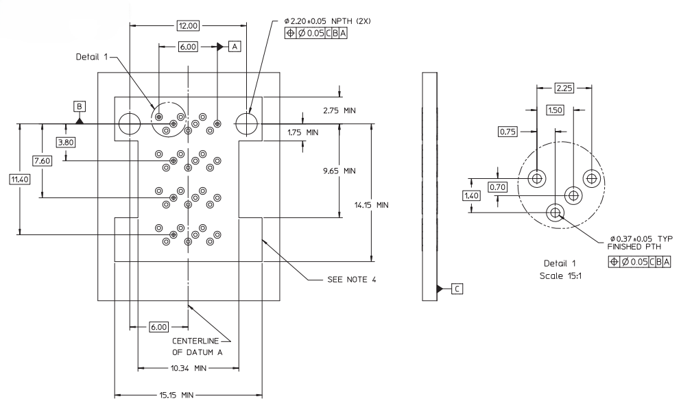 PCB footprint and mounting hole layout for CONSHARE Mini SAS HD 4i 36-pin SFF-8643 receptacle connector