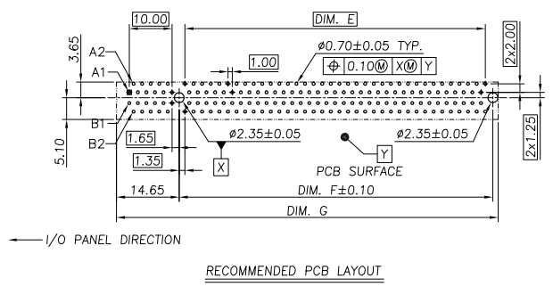 CONSHARE PCIe 4.0 98-pin DIP connector recommended PCB footprint and land pattern