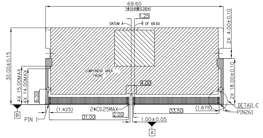 CONSHARE CUR004S5401XX SODDR5 262-pin 5.2H STD front component keepout area and board clearance