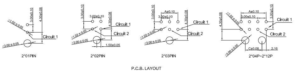 Recommended PCB layout footprint for CONSHARE MX3.0mm dual row right angle header 2x8 pin and customizable pin counts
